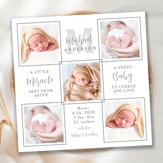 Elegant Newborn Baby Aangepast 5 Fotogeboorte Aankondiging