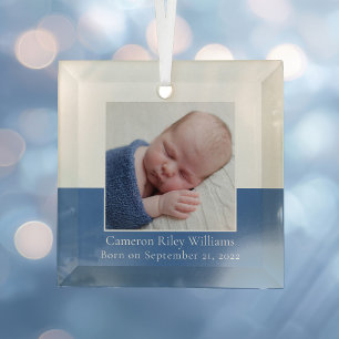 Elegant Newborn Baby Boy Foto Blue Birth Keepomwil Glas Ornament