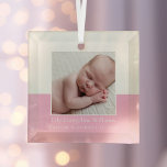 Elegant Newborn Baby Girl Foto Roze Keepomwille Glas Ornament<br><div class="desc">Een klassieke baby foto-geboorteaankondiging met kerstversiering in  roze met prachtige cursieve typografie boven je zoete pasgeboren foto. Pas dit cadeau aan met je favoriete foto van je nieuwe baby om nieuwe grootouders of ouders te geven. Voeg de geboortedatum in wit schrift toe voor de eerste kerstsleutel van een baby.</div>