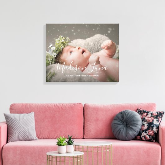 Elegant Newborn Baby Girl Nursery Birth Foto Canvas Afdruk (Insitu (Woonkamer))
