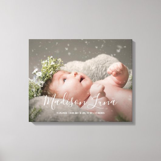 Elegant Newborn Baby Girl Nursery Birth Foto Canvas Afdruk (Voorkant)