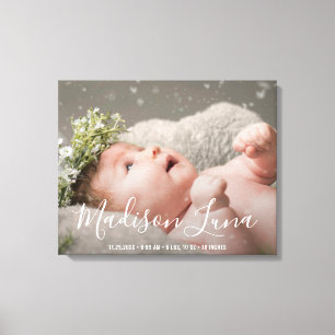 Elegant Newborn Baby Girl Nursery Birth Foto Canvas Afdruk