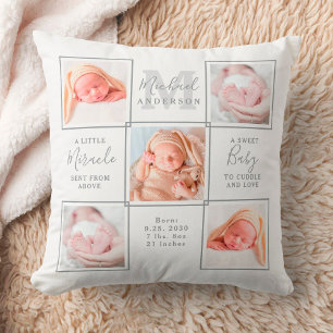 Elegant Newborn Baby Personalized 5 Photo Collage Kussen
