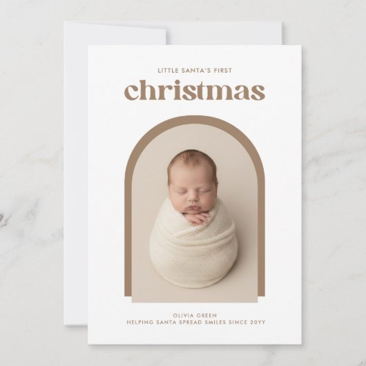 Elegant Newborn Baby's First Christmas Arch Photo Feestdagenkaart (Voorkant)
