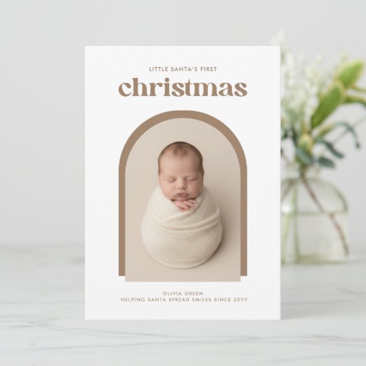 Elegant Newborn Baby's First Christmas Arch Photo Feestdagenkaart (Staand voorkant)