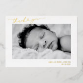 Elegant Newborn Foto Dank je geboorteaankondiging Folie Uitnodiging (Voorkant)
