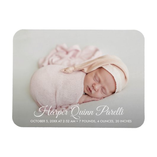 Elegant Newborn Foto geboorteaankondiging Magneet (Horizontaal)