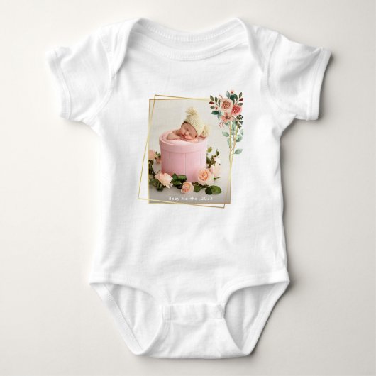 Elegant Newborn Girl Birth Photo Nursery Romper (Voorkant)