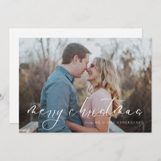 Elegant Newly Wed Script Photo Merry Kerstry Feestdagenkaart (Voorkant / Achterkant)