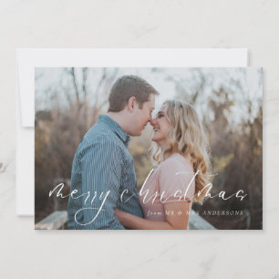 Elegant Newly Wed Script Photo Merry Kerstry Feestdagenkaart
