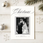 Elegant Newlywed Black & White 2 Photo Christmas Feestdagenkaart