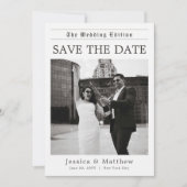 Elegant Newspaper Black and White Photo Wedding Save The Date (Voorkant)