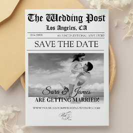 Elegant Newspaper Custom Photo Save the Date Kaart