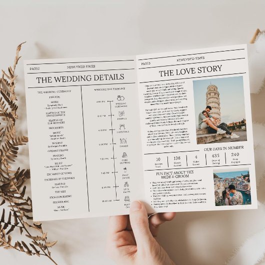 Elegant Newspaper Details Timeline Wedding