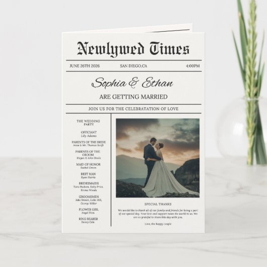 Elegant Newspaper Details Timeline Wedding (Voorkant)