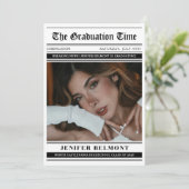 Elegant Newspaper Themed Photo Graduation Aankondiging (Staand voorkant)