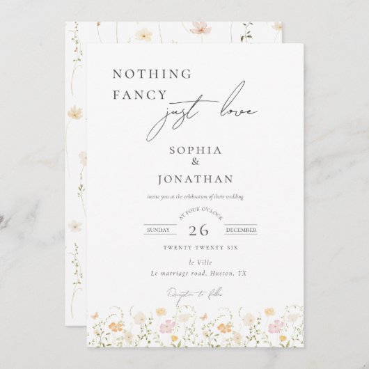 Elegant niets Fancy bruiloft Kaart (Voorkant / Achterkant)