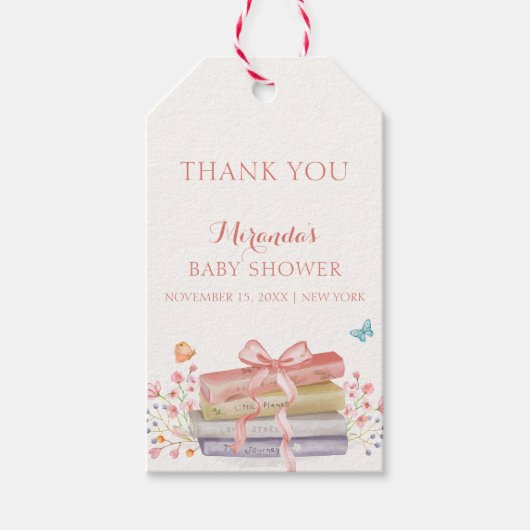 Elegant nieuw Chapter Bloemen Bow Book Baby shower Cadeaulabel (Voorkant)