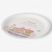 Elegant nieuw Chapter Bloemen Bow Book Baby shower Papieren Bordje (Gekanteld)