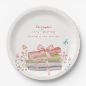 Elegant nieuw Chapter Bloemen Bow Book Baby shower Papieren Bordje (Voorkant)