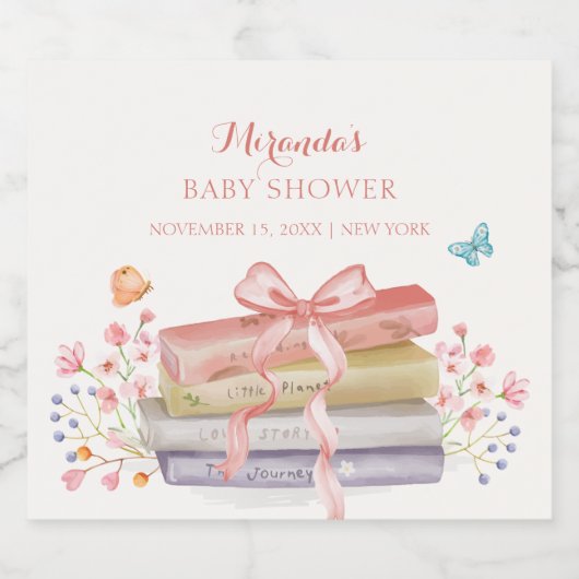 Elegant nieuw Chapter Bloemen Bow Book Baby shower Sparkling Wijnetiket (Enkel label)