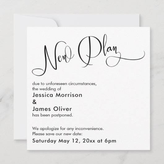 Elegant "nieuw plan" uitgesteld bruiloft Kaart (Voorkant)