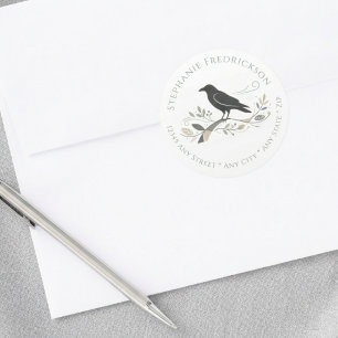 Elegant Nieuw Thuis Raven Botanisch Retouradres Ronde Sticker