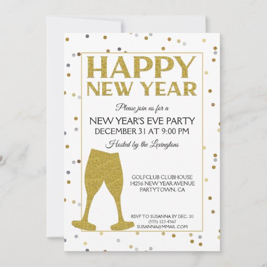 Elegant nieuwe jaren Glitter Confetti Kaart (Voorkant)