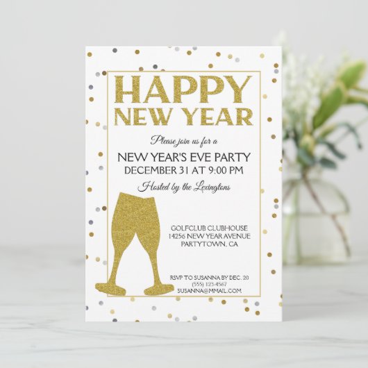 Elegant nieuwe jaren Glitter Confetti Kaart (Staand voorkant)