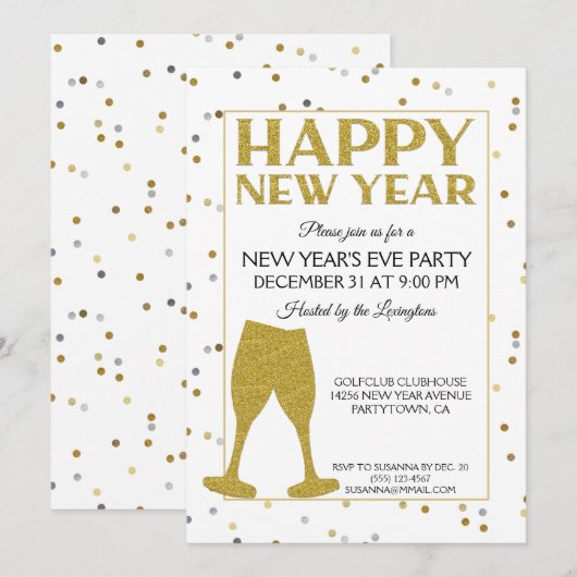 Elegant nieuwe jaren Glitter Confetti Kaart (Voorkant / Achterkant)