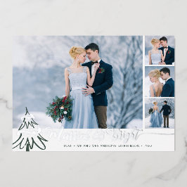 Elegant Nieuwgetrouwd Getrouwd & Helder Fotocollag Folie Feestdagenkaart