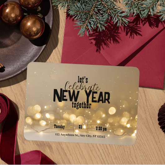 Elegant nieuwjaar zachte gouden lichten en bokeh kaart