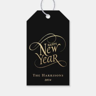 Elegant nieuwjaar zwart goud cadeaulabel