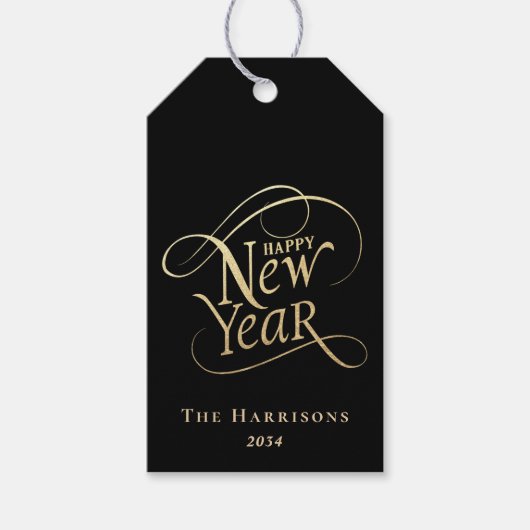 Elegant nieuwjaar zwart goud cadeaulabel (Voorkant)