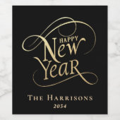 Elegant nieuwjaar zwart goud wijn etiket (Enkel label)