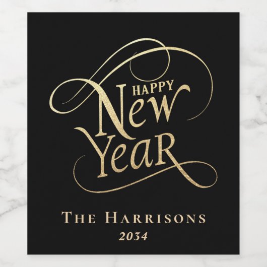 Elegant nieuwjaar zwart goud wijn etiket (Enkel label)
