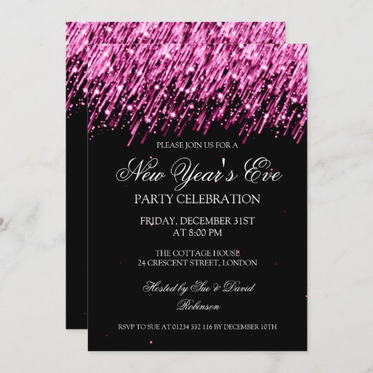 Elegant nieuwjaarsavond roze sterren kaart (Voorkant / Achterkant)