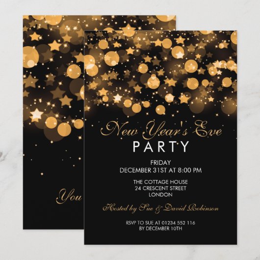 Elegant Nieuwjaarsfeest Goud Glitterende Sterren Kaart (Voorkant / Achterkant)