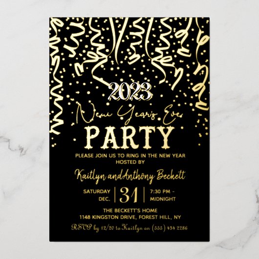 Elegant nieuwjaarsviering Eve Party Real Folie Uitnodiging (Voorkant)