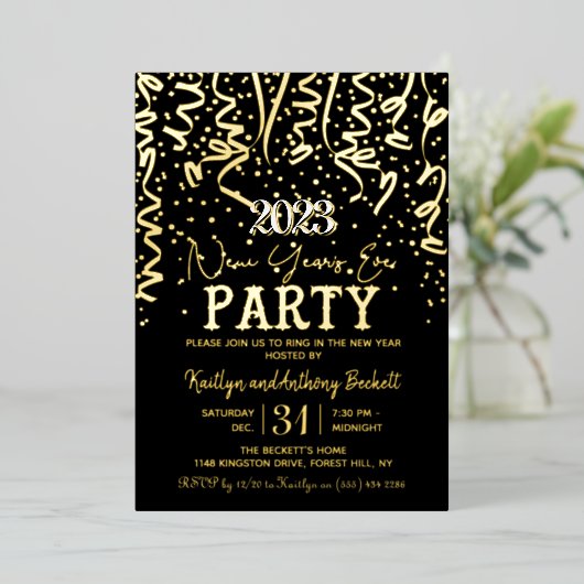 Elegant nieuwjaarsviering Eve Party Real Folie Uitnodiging (Staand Voorkant)