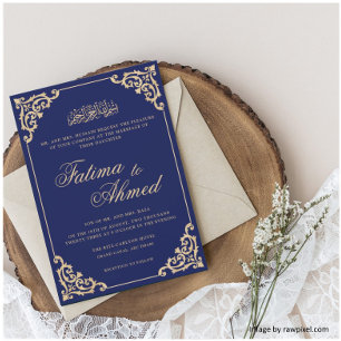Elegant Nikah Blauw Islamitisch Moslim Bruiloft Kaart