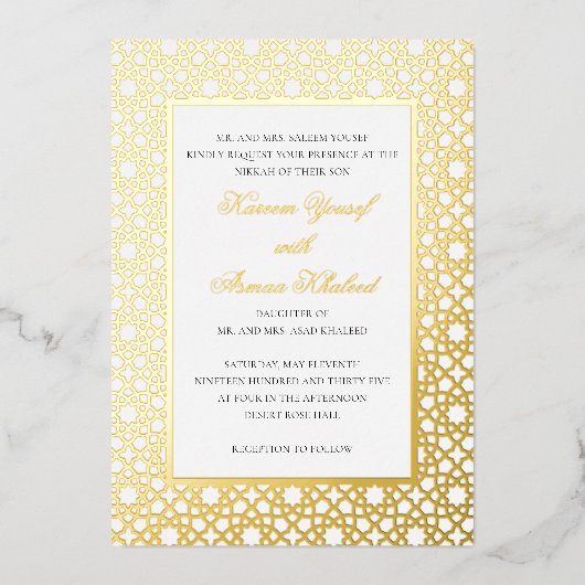 Elegant Nikkah Oriental Wedding Ceremony Gold Folie Uitnodiging (Voorkant)