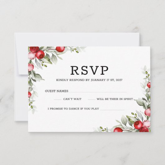 Elegant Noel Botanical Wedding Response Card RSVP Kaartje (Voorkant)