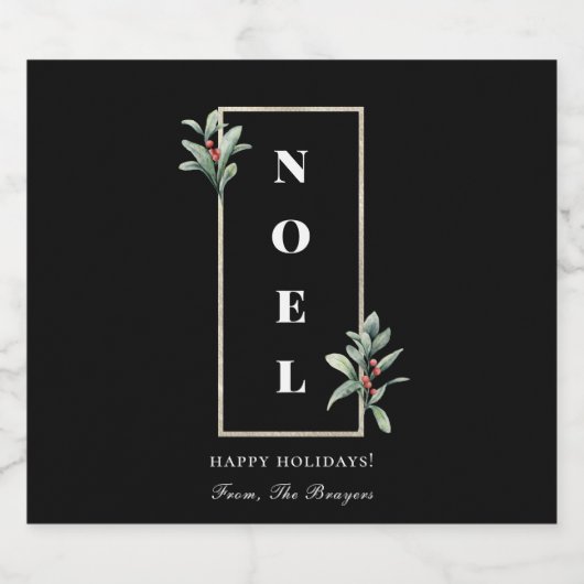 Elegant NOEL Gold Winter Berry Lijst Black Sparkling Wijnetiket (Enkel label)