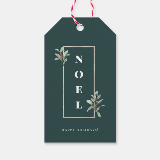 Elegant NOEL Gold Winter Berry Lijst Cadeaulabel (Voorkant)