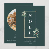 Elegant NOEL Gold Winter Berry Lijst Foto Feestdagenkaart (Voorkant / Achterkant)