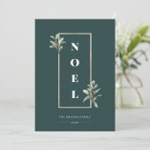 Elegant NOEL Gold Winter Berry Lijst Foto Feestdagenkaart (Staand voorkant)
