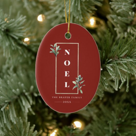Elegant NOEL Gold Winter Berry Lijst Foto Keramisch Ornament (Boom)