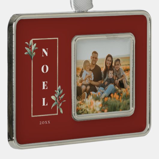 Elegant NOEL Gold Winter Berry Lijst Foto Verzilverd Omlijst Ornament (Rechts)