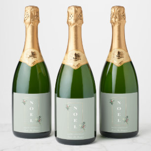 Elegant NOEL Gold Winter Berry Lijst Mint Sparkling Wijnetiket